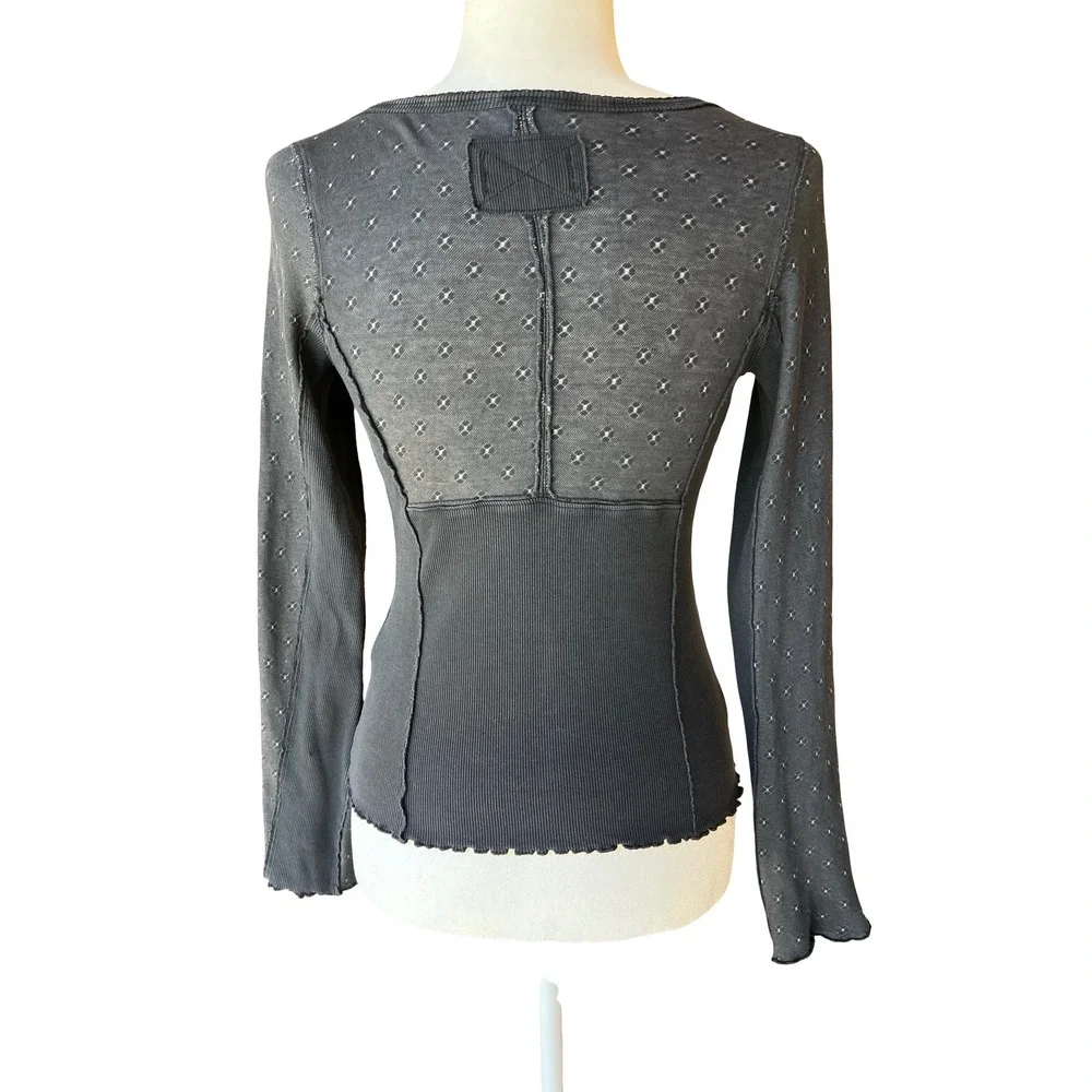 We The Free x Free People $68 Love Lane Ribbed Tie-Front Long Sleeve S Boho Top